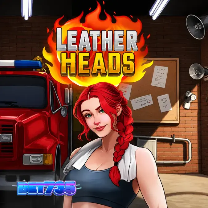 Tampilan visual permainan slot Leatherheads dengan tema pemadam kebakaran yang dinamis