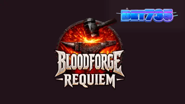 Tampilan visual slot Bloodforge Requiem dengan tema api dan baja